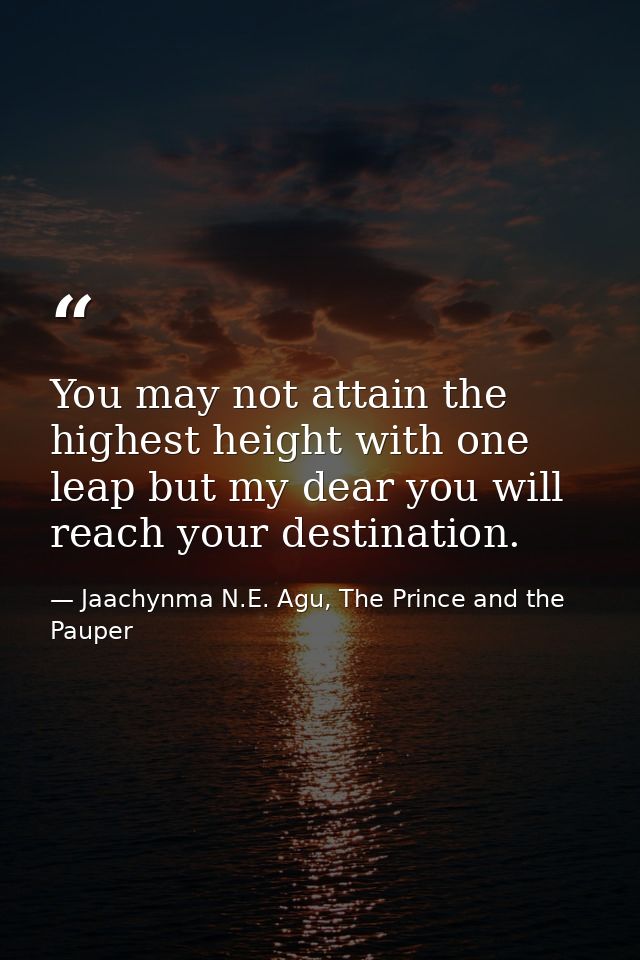 You may not attain the highest height with one leap but my dear you will reach your destination. — Jaachynma N.E. Agu, The Prince and the Pauper
