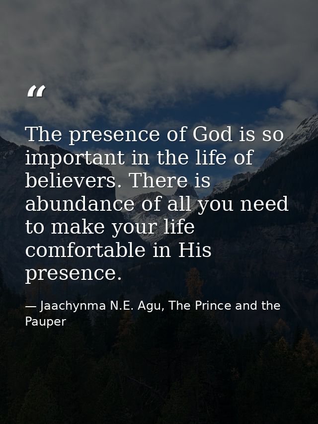 The presence of God is so important in the life of believers. There is abundance of all you need to make your life comfo — Jaachynma N.E. Agu, The Prince and the Pauper