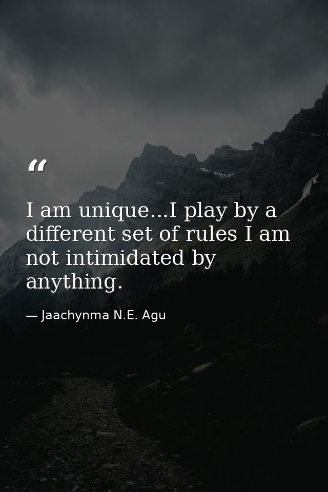I am unique...I play by a different set of rules I am not intimidated by anything. — Jaachynma N.E. Agu