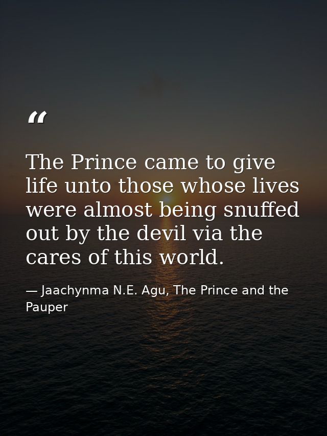 The Prince came to give life unto those whose lives were almost being snuffed out by the devil via the cares of this wor — Jaachynma N.E. Agu, The Prince and the Pauper