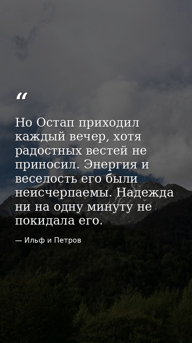 Но Остап приходил каждый вечер, хотя радостных вестей не приносил. Энергия и веселость его были неисчерпаемы. Надежда ни — Ильф и Петров