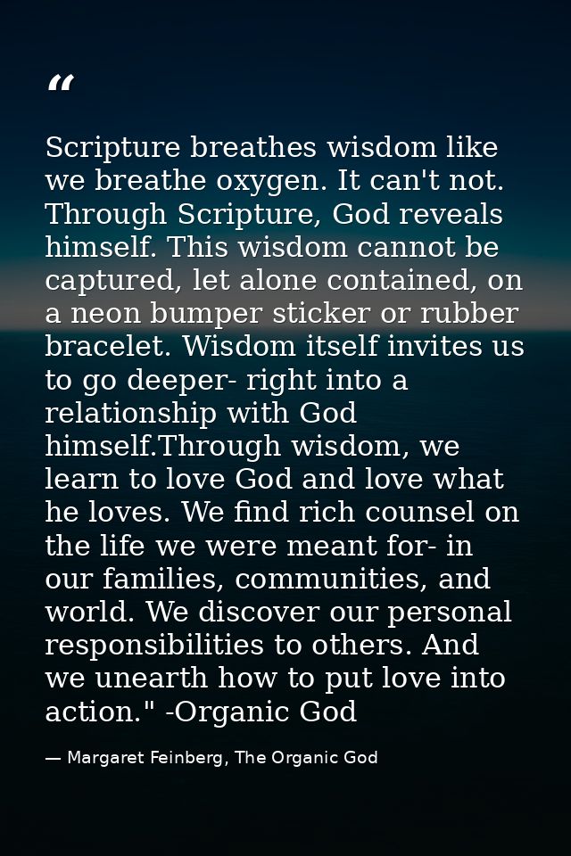 Scripture breathes wisdom like we breathe oxygen. It can't not. Through Scripture, God reveals himself. This wisdom cann — Margaret Feinberg, The Organic God