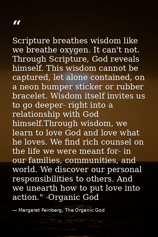 Scripture breathes wisdom like we breathe oxygen. It can't not. Through Scripture, God reveals himself. This wisdom cann — Margaret Feinberg, The Organic God