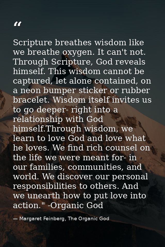 Scripture breathes wisdom like we breathe oxygen. It can't not. Through Scripture, God reveals himself. This wisdom cann — Margaret Feinberg, The Organic God