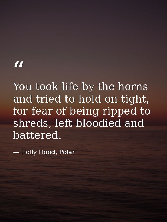 You took life by the horns and tried to hold on tight, for fear of being ripped to shreds, left bloodied and battered. — Holly Hood, Polar
