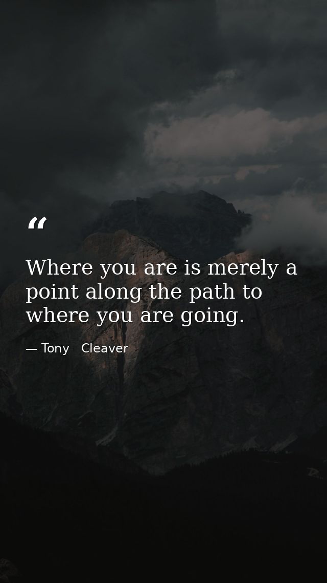 Where you are is merely a point along the path to where you are going. — Tony   Cleaver