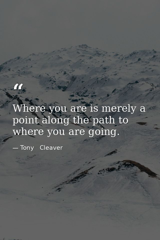Where you are is merely a point along the path to where you are going. — Tony   Cleaver