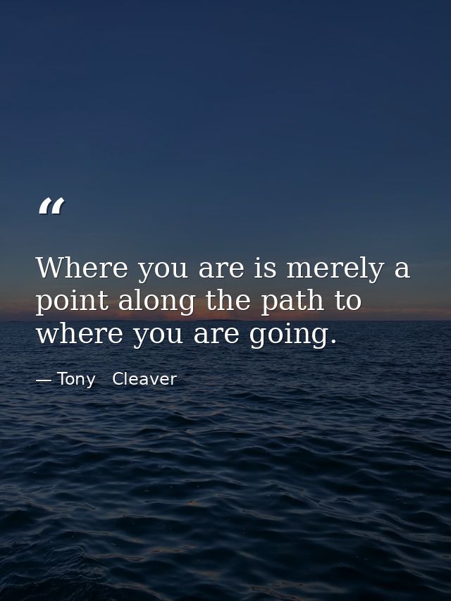 Where you are is merely a point along the path to where you are going. — Tony   Cleaver