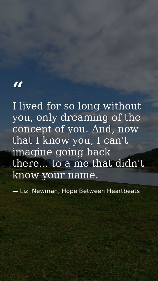 I lived for so long without you, only dreaming of the concept of you. And, now that I know you, I can't imagine going ba — Liz  Newman, Hope Between Heartbeats