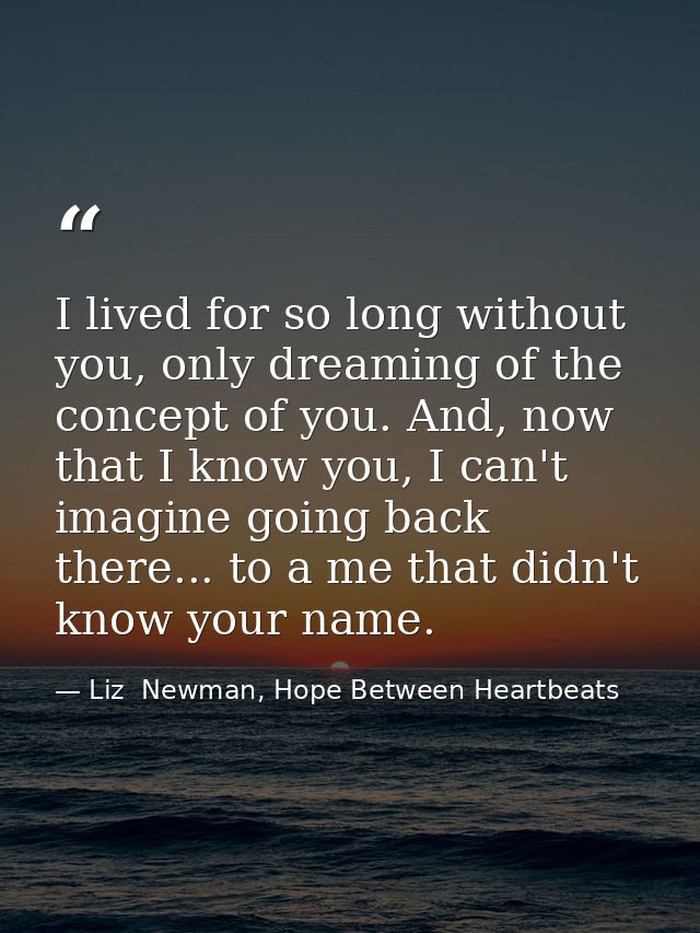 I lived for so long without you, only dreaming of the concept of you. And, now that I know you, I can't imagine going ba — Liz  Newman, Hope Between Heartbeats