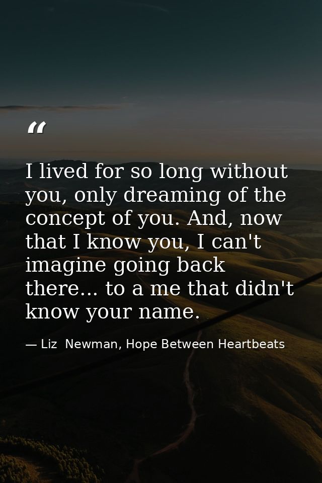 I lived for so long without you, only dreaming of the concept of you. And, now that I know you, I can't imagine going ba — Liz  Newman, Hope Between Heartbeats