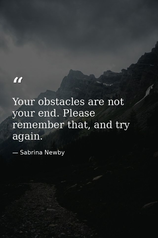 Your obstacles are not your end. Please remember that, and try again. — Sabrina Newby