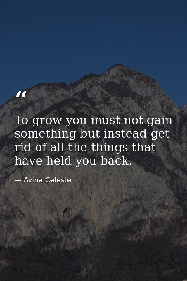 To grow you must not gain something but instead get rid of all the things that have held you back. — Avina Celeste