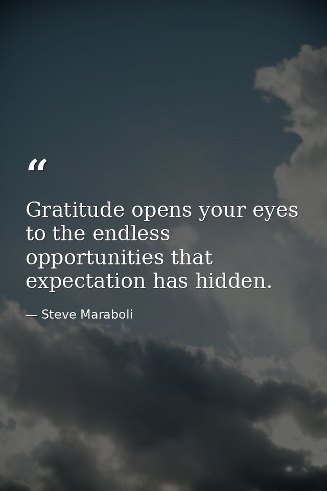 Gratitude opens your eyes to the endless opportunities that expectation has hidden. — Steve Maraboli