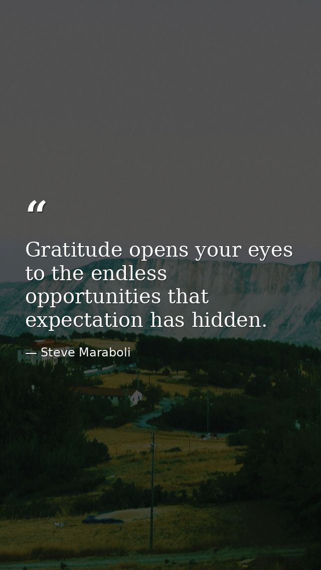 Gratitude opens your eyes to the endless opportunities that expectation has hidden. — Steve Maraboli