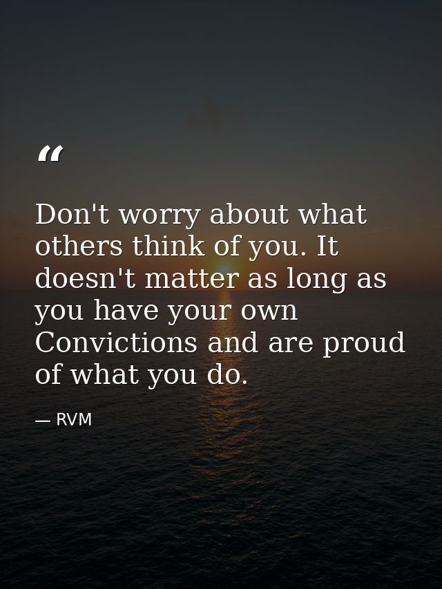 Don't worry about what others think of you. It doesn't matter as long as you have your own Convictions and are proud of  — RVM