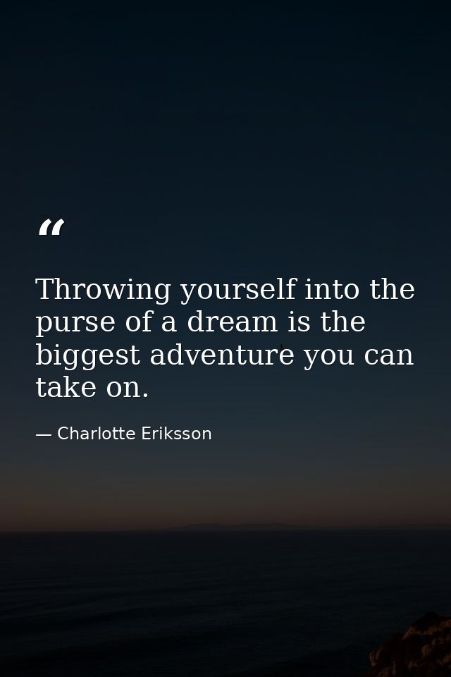 Throwing yourself into the purse of a dream is the biggest adventure you can take on. — Charlotte Eriksson