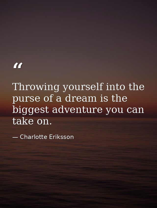 Throwing yourself into the purse of a dream is the biggest adventure you can take on. — Charlotte Eriksson