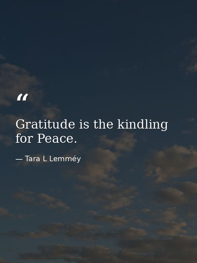 Gratitude is the kindling for Peace. — Tara L Lemméy