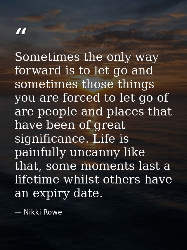 Sometimes the only way forward is to let go and sometimes those things you are forced to let go of are people and places — Nikki Rowe