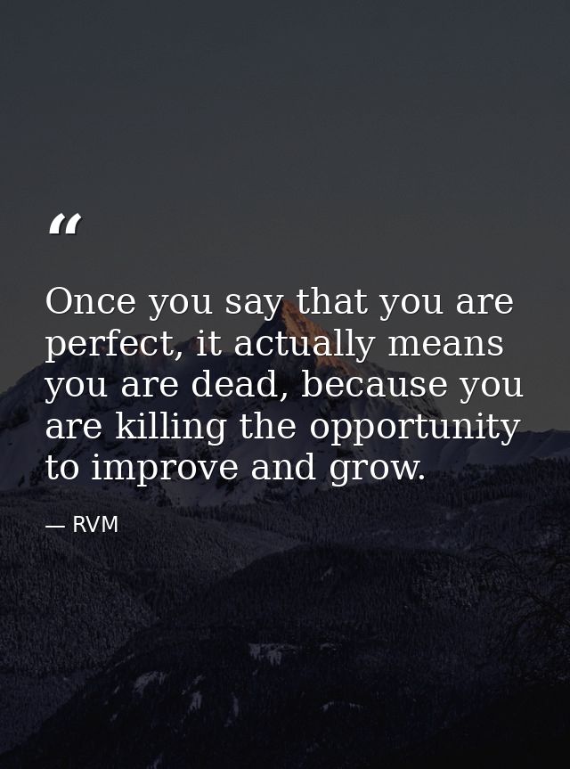 Once you say that you are perfect, it actually means you are dead, because you are killing the opportunity to improve an — RVM