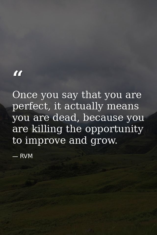 Once you say that you are perfect, it actually means you are dead, because you are killing the opportunity to improve an — RVM