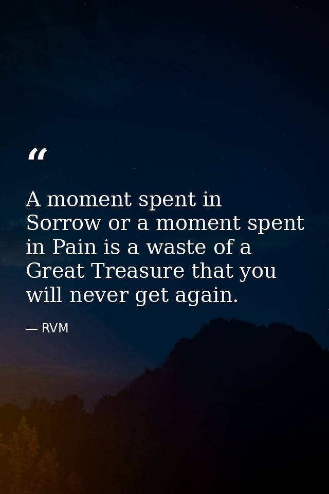 A moment spent in Sorrow or a moment spent in Pain is a waste of a Great Treasure that you will never get again. — RVM