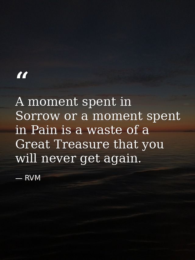 A moment spent in Sorrow or a moment spent in Pain is a waste of a Great Treasure that you will never get again. — RVM