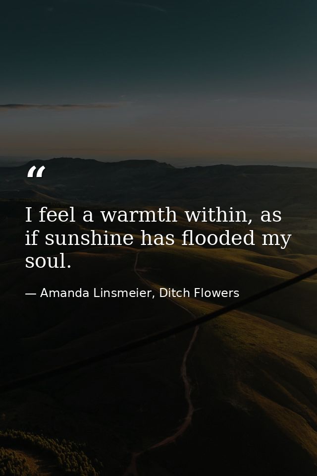 I feel a warmth within, as if sunshine has flooded my soul. — Amanda Linsmeier, Ditch Flowers