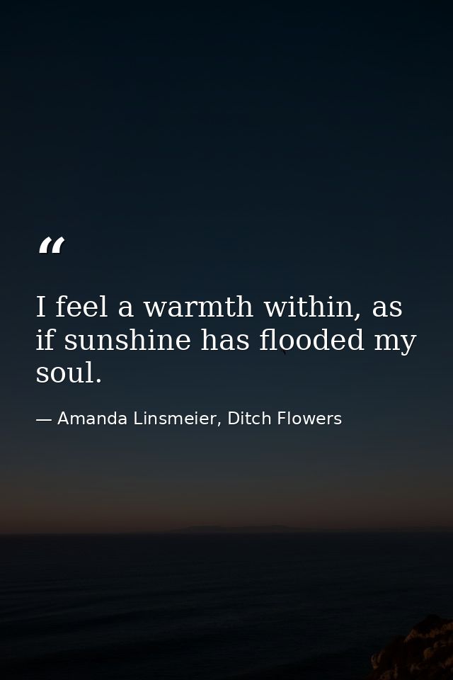 I feel a warmth within, as if sunshine has flooded my soul. — Amanda Linsmeier, Ditch Flowers