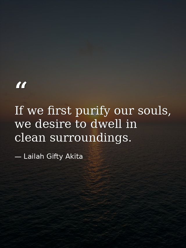 If we first purify our souls, we desire to dwell in clean surroundings. — Lailah Gifty Akita