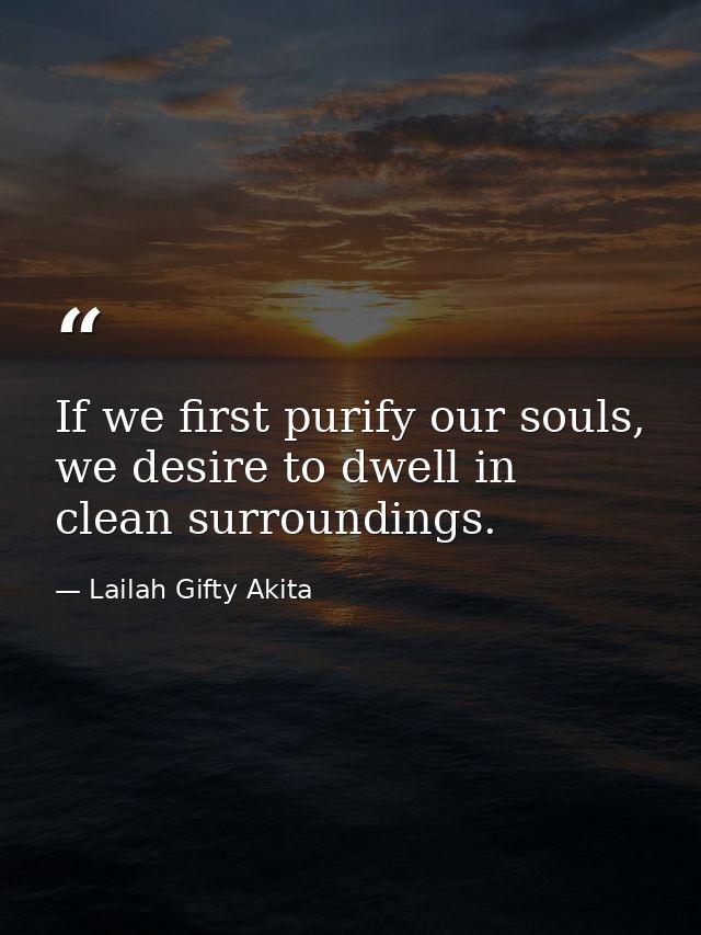 If we first purify our souls, we desire to dwell in clean surroundings. — Lailah Gifty Akita