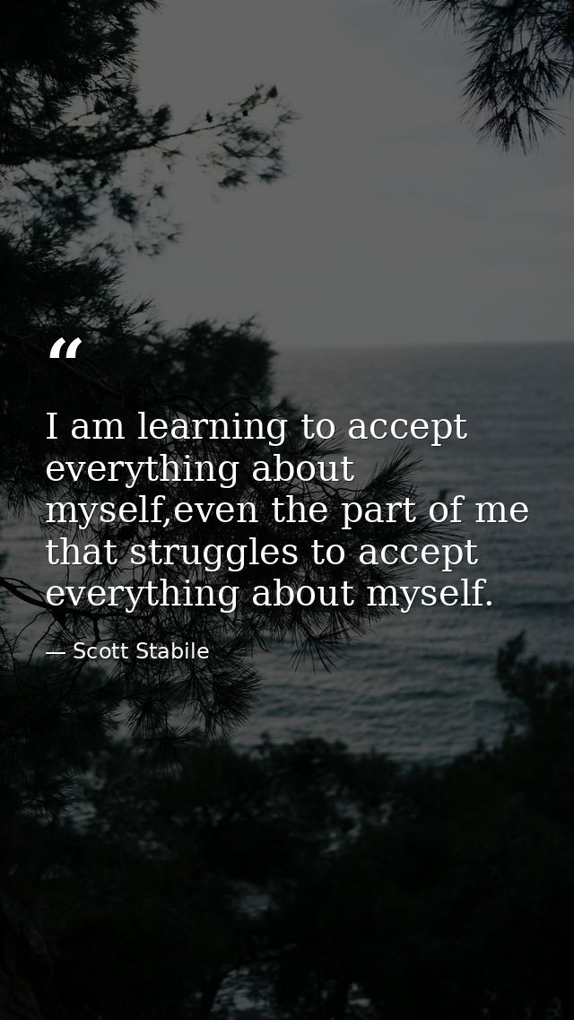 I am learning to accept everything about myself,even the part of me that struggles to accept everything about myself. — Scott Stabile