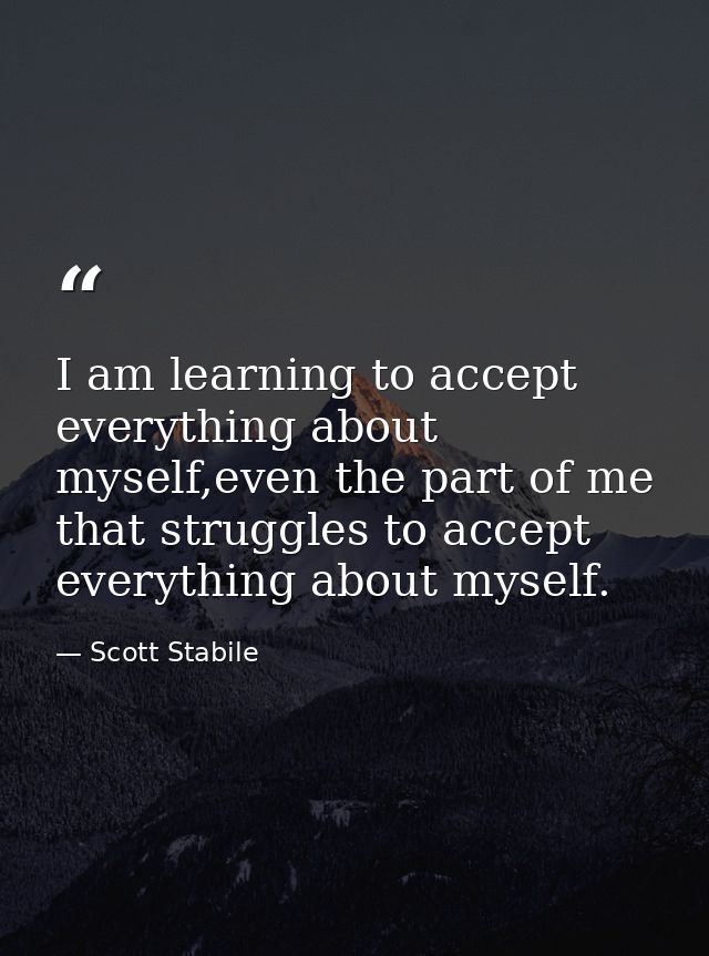 I am learning to accept everything about myself,even the part of me that struggles to accept everything about myself. — Scott Stabile