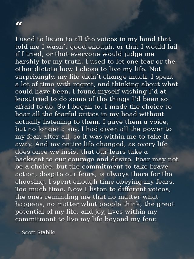 I used to listen to all the voices in my head that told me I wasn’t good enough, or that I would fail if I tried, or tha — Scott Stabile