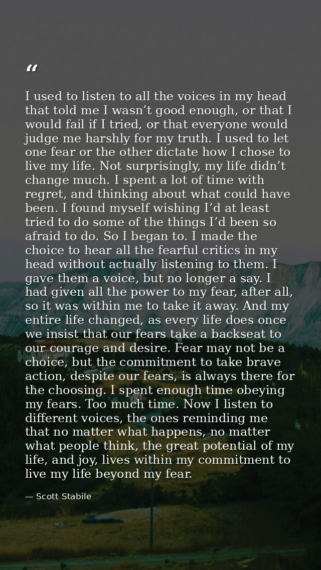 I used to listen to all the voices in my head that told me I wasn’t good enough, or that I would fail if I tried, or tha — Scott Stabile