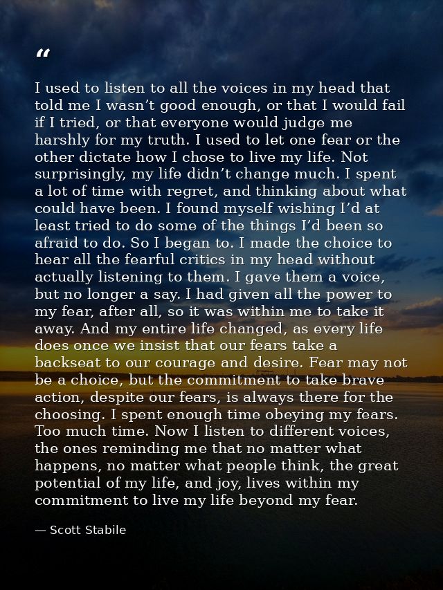 I used to listen to all the voices in my head that told me I wasn’t good enough, or that I would fail if I tried, or tha — Scott Stabile