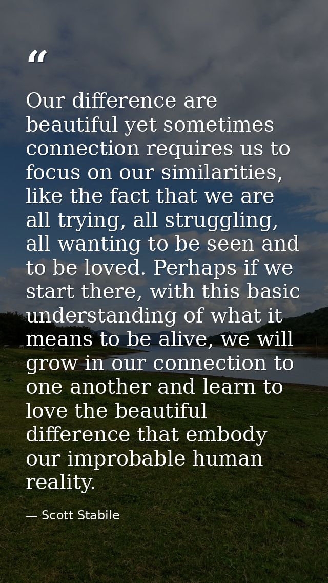 Our difference are beautiful yet sometimes connection requires us to focus on our similarities, like the fact that we ar — Scott Stabile