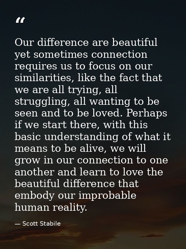 Our difference are beautiful yet sometimes connection requires us to focus on our similarities, like the fact that we ar — Scott Stabile