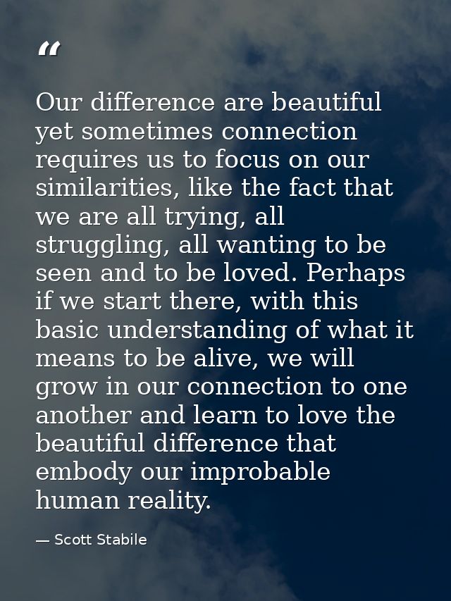 Our difference are beautiful yet sometimes connection requires us to focus on our similarities, like the fact that we ar — Scott Stabile