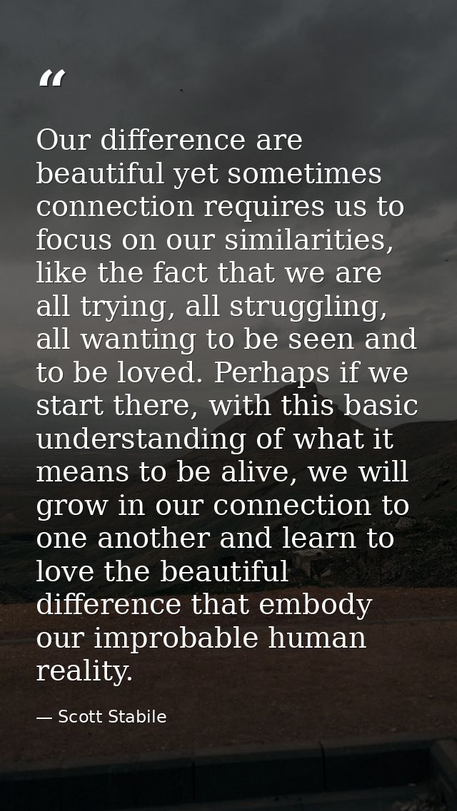 Our difference are beautiful yet sometimes connection requires us to focus on our similarities, like the fact that we ar — Scott Stabile