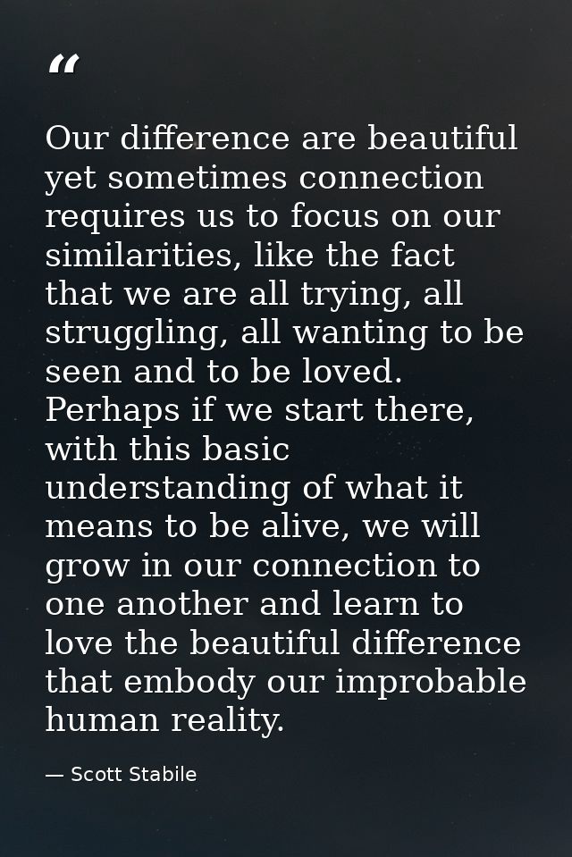 Our difference are beautiful yet sometimes connection requires us to focus on our similarities, like the fact that we ar — Scott Stabile