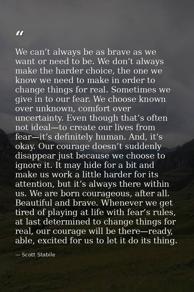We can’t always be as brave as we want or need to be. We don’t always make the harder choice, the one we know we need to — Scott Stabile