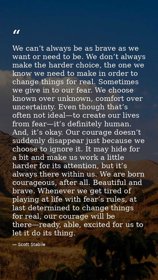 We can’t always be as brave as we want or need to be. We don’t always make the harder choice, the one we know we need to — Scott Stabile
