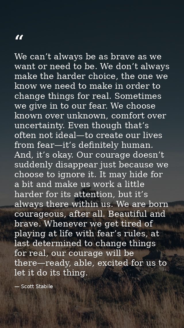 We can’t always be as brave as we want or need to be. We don’t always make the harder choice, the one we know we need to — Scott Stabile