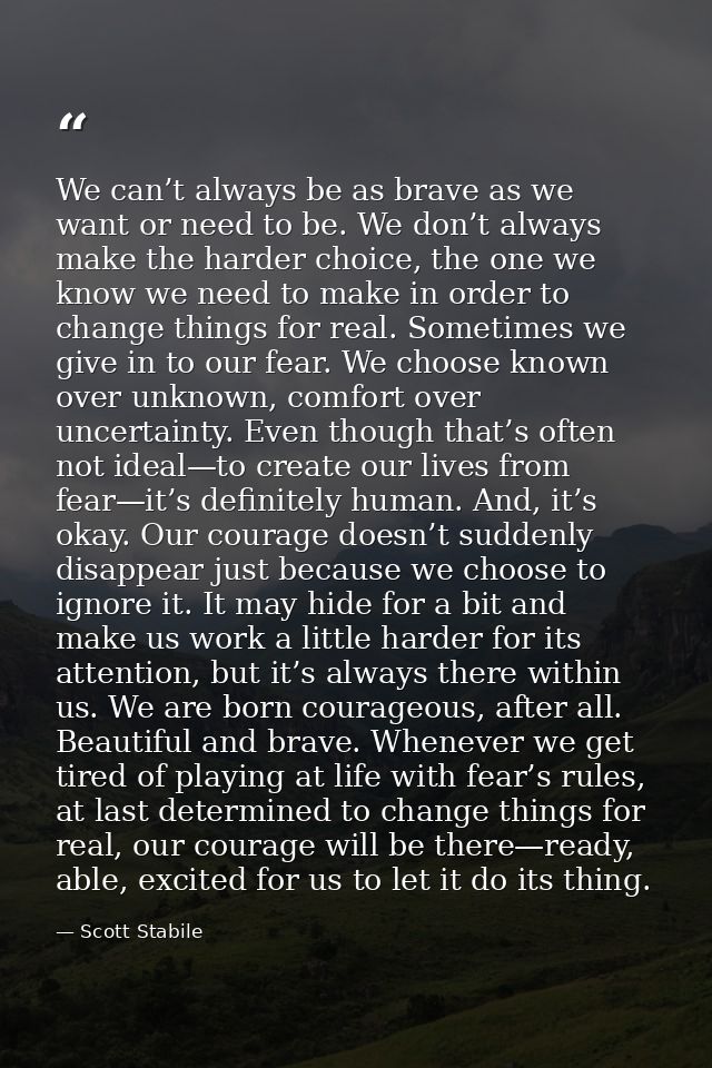 We can’t always be as brave as we want or need to be. We don’t always make the harder choice, the one we know we need to — Scott Stabile