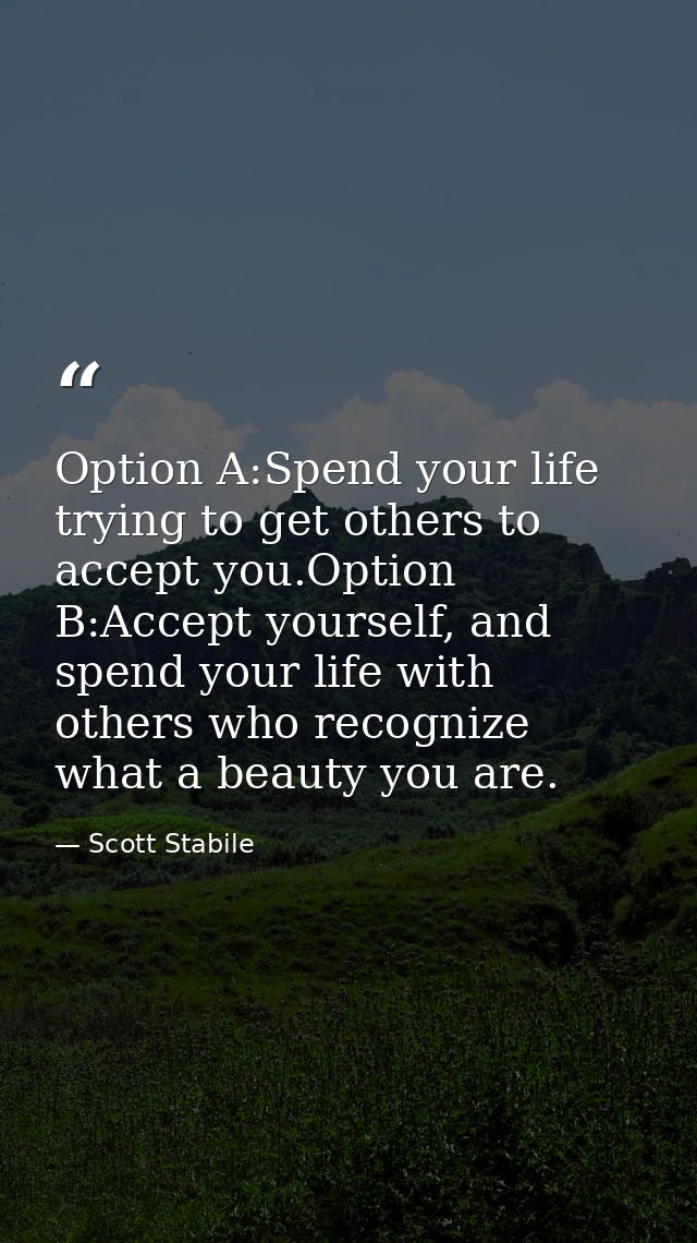 Option A:Spend your life trying to get others to accept you.Option B:Accept yourself, and spend your life with others wh — Scott Stabile