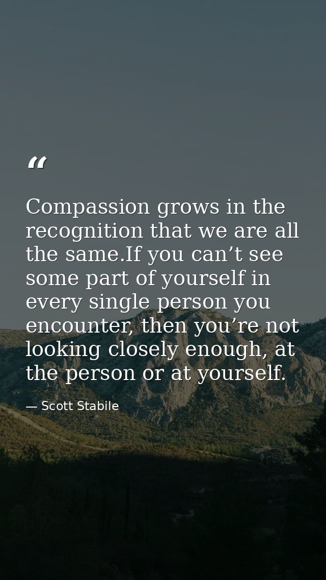 Compassion grows in the recognition that we are all the same.If you can’t see some part of yourself in every single pers — Scott Stabile