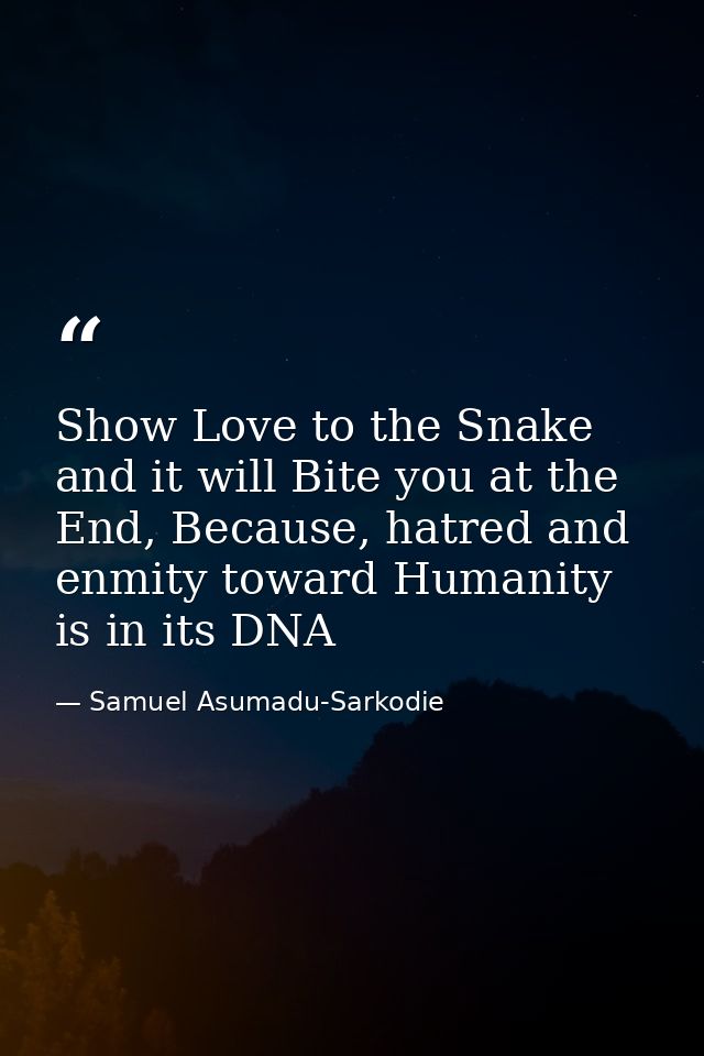 Show Love to the Snake and it will Bite you at the End, Because, hatred and enmity toward Humanity is in its DNA — Samuel Asumadu-Sarkodie