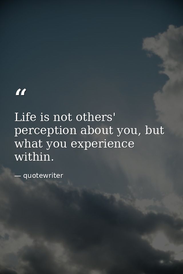 Life is not others' perception about you, but what you experience within. — quotewriter